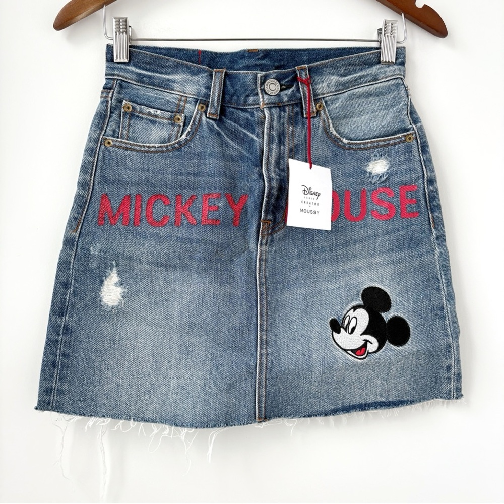 NWT Moussy x Disney Mickey Mouse Denim Jeans Mini Skirt 0